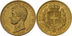 Italien: Sardinien, Carlo Alberto 1831-1849: 100 Lire 1836 (Anchor/Anker), KM# 133.2, Friedberg 1139, nur 703 Stück geprägt, 32,22 g, 900/1000 Gold. R...