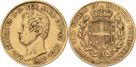 Italien: Carlo Alberto 1831-1849: 20 Lire 1849 Genova, Gold 900, 6,45 g, Gigante 44, Friedberg 1143, sehr schön.
 [plus 0 % VAT]