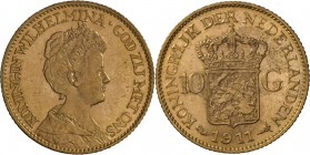 Niederlande: Wilhelmina 1890-1948: 10 Gulden 1911, KM# 149, Friedberg 349, 6,70 g, 900/1000 Gold, Belagreste, sehr schön.
 [plus 0 % VAT]