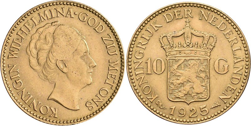Niederlande: Wilhelmina 1890-1948: 10 Gulden 1925, KM# 162, Friedberg 351, 6,70 ...