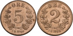 Norwegen: Oskar II. 1872-1905: Lot 12 Münzen: 1 Öre (øre) 1891/1893/1899/1902, KM# 352, 2 Öre 1893/1897/1899/1902, KM# 353, 5 Öre 1876 (2x) und 1878 (...
