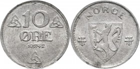 Norwegen: Haakon VII. 1905-1957: Lot 2 Münzen: 10 Öre (øre) 1942+1945 aus Zink (Occupatin issue), KM# 389, sehr selten in dieser Qualität - vorzüglich...