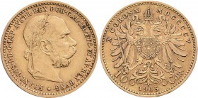 Österreich: Franz Joseph I. 1848-1916: 10 Kronen 1905, KM# 2805, Friedberg 506. 3,37 g, 900/1000 Gold. Sehr schön.
 [plus 0 % VAT]