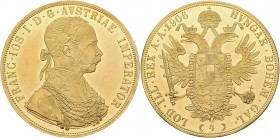 Österreich: Franz Joseph I. 1848-1916: 4 Dukaten 1906, Friedberg 487, 13,96 g, 986/1000 Gold. Feine Kratzer, fast vorzüglich.
 [plus 0 % VAT]
