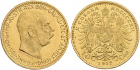 Österreich: Franz Joseph I. 1848-1916: 10 Kronen 1912 (NP), Jaeger 386, vorzüglich-Stempelglanz.
 [plus 0 % VAT]