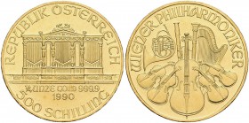 Österreich: 2. Republik ab 1945: 500 Schilling 1990, 1/4 OZ Philharmoniker. KM# 2989, Friedberg B3. 7,78 g, 999/1000 Gold, vorzüglich.
 [plus 0 % VAT...