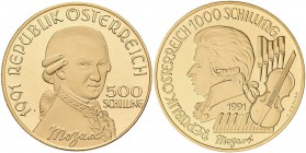 Österreich: 2. Republik ab 1945: Lot 2 Goldmünzen, Serie Wolfgang Amadeus Mozart 1991: 500 Schilling Don Giovanni, Friedberg 915, 8,11 g, 986/1000 Gol...
