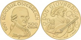 Österreich: 2. Republik ab 1945: Lot 2 Goldmünzen, Serie Wolfgang Amadeus Mozart 1991: 500 Schilling Don Giovanni, Friedberg 915, 8,11 g, 986/1000 Gol...