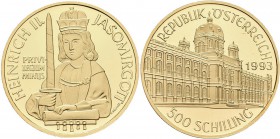 Österreich: 2. Republik ab 1945: Lot 2 Goldmünzen, Serie 1000 Jahre Österreich - Millenium: 500 Schilling 1993 Rudolf II., Friedberg 919, 8,11 g, 986/...