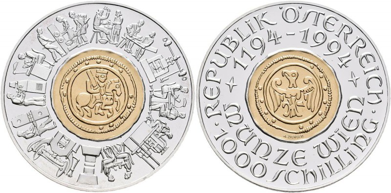Österreich: 2. Republik ab 1945: 1000 Schilling 1994, 800 Jahre Münze Wien. KM# ...