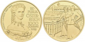 Österreich: 2. Republik ab 1945: Serie Schicksale im Hause Habsburg: 1000 Schilling 1998 Kaiserin Elisabeth, Friedberg 928, 16,08 g, 995/1000 Gold. In...