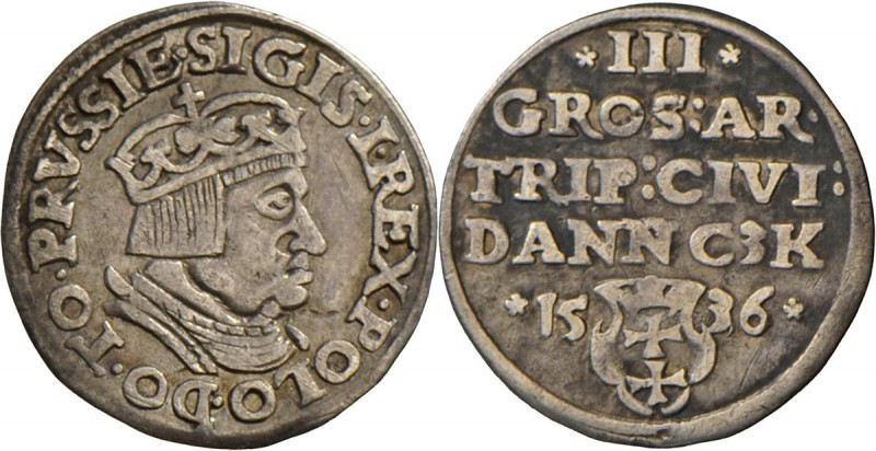 Polen: Danzig, Sigismund I. 1506-1548: Dreigröscher (Trojak) 1536. Gekrönte Büst...
