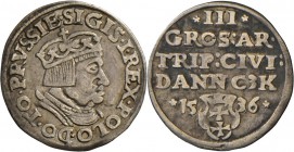 Polen: Danzig, Sigismund I. 1506-1548: Dreigröscher (Trojak) 1536. Gekrönte Büste nach rechts / Wert, Umschrift, unten Wappen/Jahreszahl. 2,46 g. Kopi...
