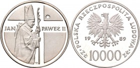 Polen: 10000 Zlotych 1989, Papst Johannes Paul II. (Jan Pawel II.), KM# Y 237, 1 OZ Silber 999/1000, in Kapsel, polierte Platte.
 [taxed under margin...