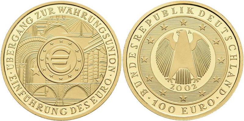 Deutschland: 2 x 100 Euro 2002 Währungsunion (A,D), in Originalkapsel und Etui, ...
