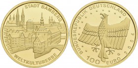 Deutschland: 2 x 100 Euro 2004 Bamberg (F,G), in Originalkapsel und Etui, mit Zertifikat, Jaeger 509. Jede Münze wiegt 15,55 g, 999/1000 Gold. Stempel...