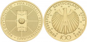 Deutschland: 2 x 100 Euro 2005 Fußball WM 2006 in Deutschland (D,G), in Originalkapsel und Etui, mit Zertifikat, Jaeger 516. Jede Münze wiegt 15,55 g,...