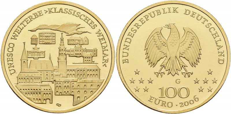 Deutschland: 3 x 100 Euro 2006 Klassisches Weimar (G,G,J) in Originalkapsel, mit...