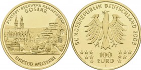 Deutschland: 2 x 100 Euro 2008 Altstadt Goslar (J,J), in Originalkapsel und Etui, mit Zertifikat, Jaeger 538. Jede Münze wiegt 15,55 g, 999/1000 Gold....