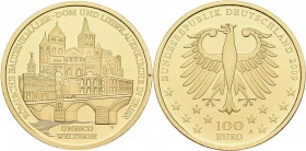 Deutschland: 3 x 100 Euro 2009 Trier (A,D,G), in Originalkapsel und Etui, mit Zertifikat, Jaeger 547. Jede Münze wiegt 15,55 g, 999/1000 Gold. Stempel...