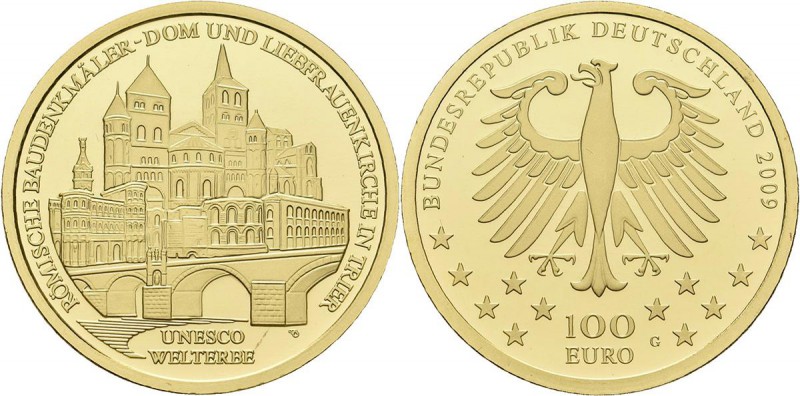 Deutschland: 2 x 100 Euro 2009 Trier (A,G), in Originalkapsel und Etui, mit Zert...