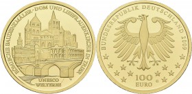 Deutschland: 2 x 100 Euro 2009 Trier (A,G), in Originalkapsel und Etui, mit Zertifikat, Jaeger 547. Jede Münze wiegt 15,55 g, 999/1000 Gold. Stempelgl...