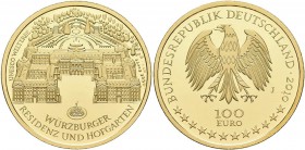 Deutschland: 3 x 100 Euro 2010 Würzburger Residenz (F,G,J), in Originalkapsel und Etui, mit Zertifikat, Jaeger 555. Jede Münze wiegt 15,55 g, 999/1000...