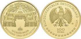 Deutschland: 2 x 100 Euro 2010 Würzburger Residenz (A,D), in Originalkapsel und Etui, mit Zertifikat, Jaeger 555. Jede Münze wiegt 15,55 g, 999/1000 G...