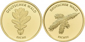 Deutschland: 6 x 20 Euro Gold Serie Deutscher Wald 2010 - 2015 komplett. Eiche (D), Buche (A), Fichte (G), Kiefer (J), Kastanie (D) und Linde (J). Ori...