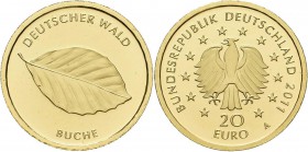 Deutschland: 5 x 20 Euro 2011 Buche (A,D,F,G,J), Serie Deutscher Wald. Jaeger 562. Jede Münze wiegt 3,89 g, 999/1000 Gold, in Originalkapsel mit Zerti...