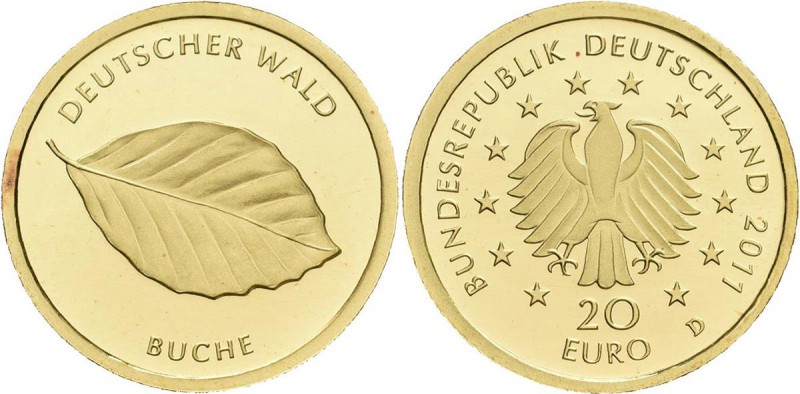 Deutschland: 2 x 20 Euro 2011 Buche (D,F), Serie Deutscher Wald. Jaeger 562. Jed...