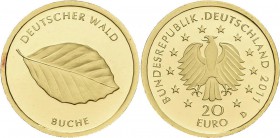 Deutschland: 2 x 20 Euro 2011 Buche (D,F), Serie Deutscher Wald. Jaeger 562. Jede Münze wiegt 3,89 g, 999/1000 Gold, in Originalkapsel leider ohne Zer...
