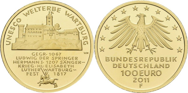 Deutschland: 2 x 100 Euro 2011 Wartburg (F,G), in Originalkapsel und Etui, mit Z...