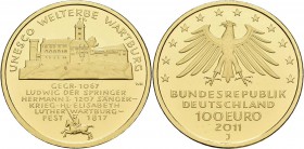 Deutschland: 100 Euro 2011 Wartburg J - Hamburg. In Originalkapsel und Etui, mit Zertifikat, Jaeger 566. 15,55 g, 999/1000 Gold. Stempelglanz.
 [plus...