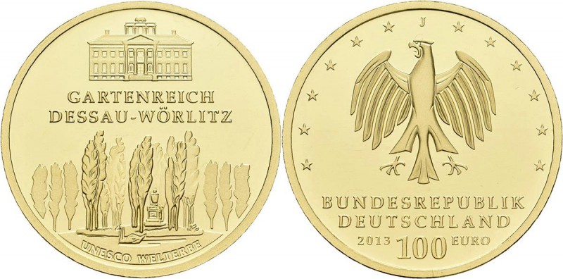 Deutschland: 100 Euro 2013 Gartenreich Dessau-Wörlitz (J - Hamburg), in Original...
