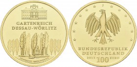 Deutschland: 100 Euro 2013 Gartenreich Dessau-Wörlitz (J - Hamburg), in Originalkapsel und Etui, mit Zertifikat, Jaeger 582. 15,55 g, 999/1000 Gold. S...