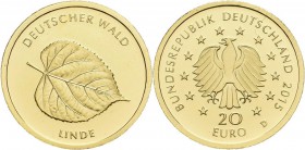 Deutschland: 5 x 20 Euro 2015 Linde (A,D,F,G,J) letzte Ausgabe aus der Serie Deutscher Wald. Jaeger 598. Jede Münze wiegt 3,89 g 999/1000 Gold, in Ori...