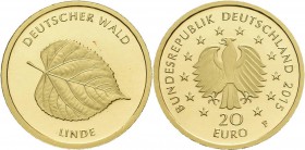 Deutschland: 5 x 20 Euro 2015 Linde (A,D,F,G,J) letzte Ausgabe aus der Serie Deutscher Wald. Jaeger 598. Jede Münze wiegt 3,89 g 999/1000 Gold, in Ori...
