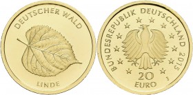 Deutschland: 5 x 20 Euro 2015 Linde (A,D,F,G,J) letzte Ausgabe aus der Serie Deutscher Wald. Jaeger 598. Jede Münze wiegt 3,89 g, 999/1000 Gold, in Or...