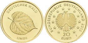 Deutschland: 5 x 20 Euro 2015 Linde (A,D,D,G,J) letzte Ausgabe aus der Serie Deutscher Wald. Jaeger 598. Jede Münze wiegt 3,89 g, 999/1000 Gold, in Or...