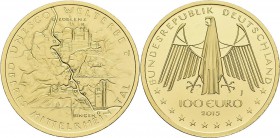 Deutschland: 5 x 100 Euro 2015 Oberes Mittelrheintal (A,D,F,G,J), in Originalkapsel und Etui, mit Zertifikat, Jaeger 602. Jede Münze wiegt 15,55 g, 99...