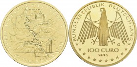 Deutschland: 100 Euro 2015 Oberes Mittelrheintal G - Karlsruhe. In Originalkapsel und Etui, mit Zertifikat, Jaeger 602. 15,55 g, 999/1000 Gold. Stempe...