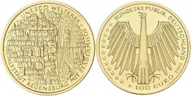 Deutschland: 100 Euro 2016 Altstadt Regensburg (D), in Originalkapsel und Etui, mit Zertifikat, Jaeger 610. 15,55 g, 999/1000 Gold. Stempelglanz.
 [p...