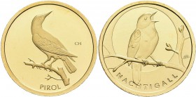 Deutschland: 2 x 20 Euro Gold aus der Serie Heimische Vögel 2016 - 2021: 2016 Nachtigall (J), 2017 Pirol (G). Original verkapselt, mit Zertifikaten, i...