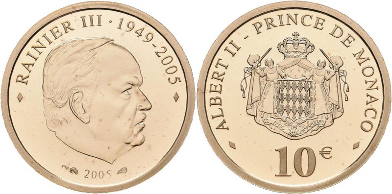 Monaco: Albert II. 2005-,: 10 Euro 2005, Auf den Tod von Fürst Rainer II. mit Re...