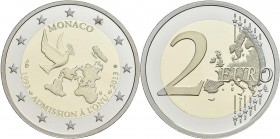 Monaco: Albert II. 2005-,: 2 Euro Gedenkmünze 2013 20 Jahre Mitglied der Vereinten Nationen. Im Etui, mit Zertifikat und Umverpackung. Auflage 10.000 ...