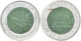 Österreich: 25 Euro 2004 150 Jahre Semmeringbahn. Silber-Niob-Legierung. In Schachtel mit Zertifikat.
 [taxed under margin system]