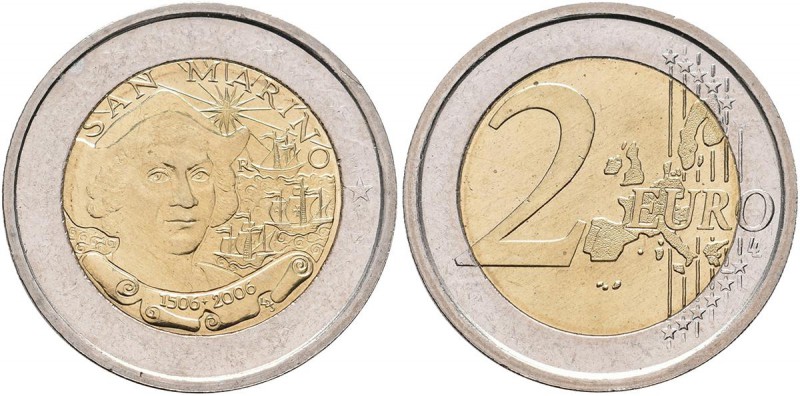 San Marino: 2 Euro Gedenkmünze 2006 Kolumbus (Cristoforo Colombo 1451-1506), ERR...