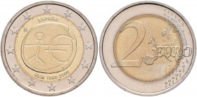 Spanien: Juan Carlos I. 1975-2014: 2 Euro Gedenkmünze 2009 WWU (10 Jahre Wirtschafts- und Währungsunion 1999-2009), ERROR COIN / Fehlprägung / Variant...