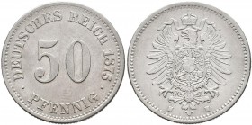 Umlaufmünzen 1 Pf. - 1 Mark: 50 Pfennig 1875 H (Darmstadt), Jaeger 7, gutes sehr schön, selten !!
 [taxed under margin system]